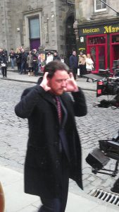 James McAvoy filming 'Filth' outside Oink on Victoria Street in Edinburgh