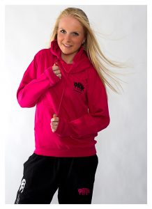 Oink pink Hoodie and black track bottoms